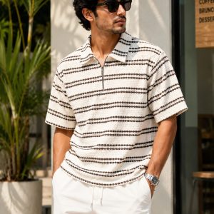 Premium Old Money knit Zip Polo white
