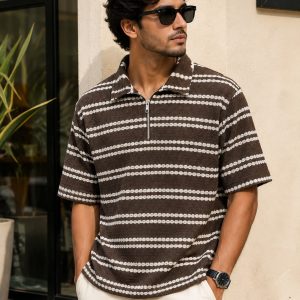 Premium Old Money knit Zip Polo coffee