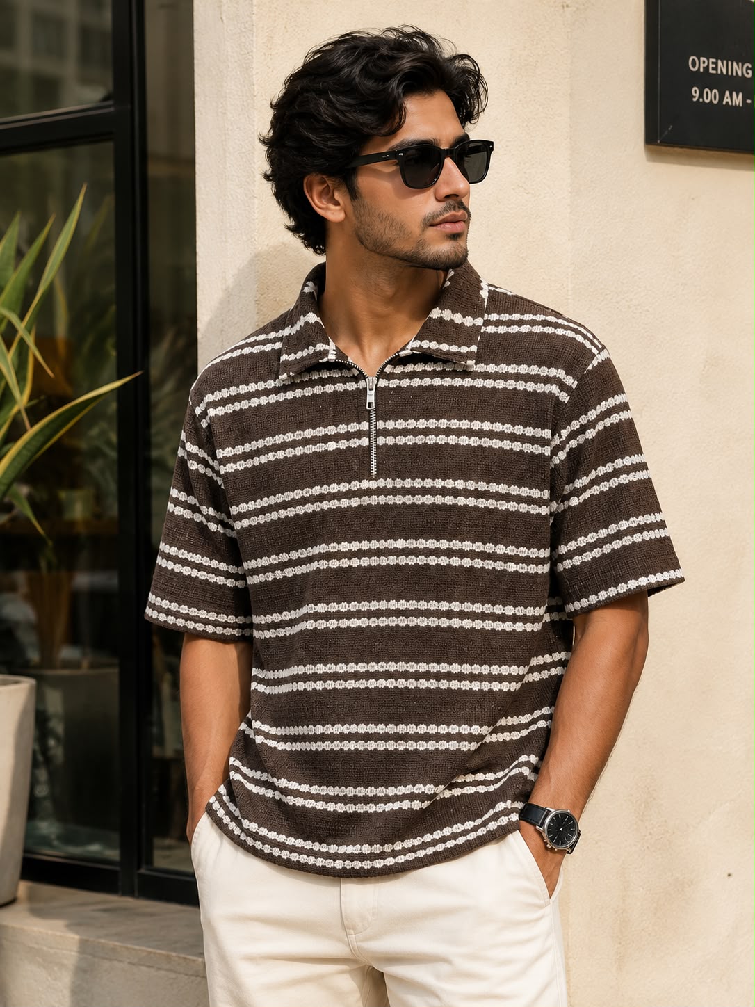 Premium Old Money knit Zip Polo coffee